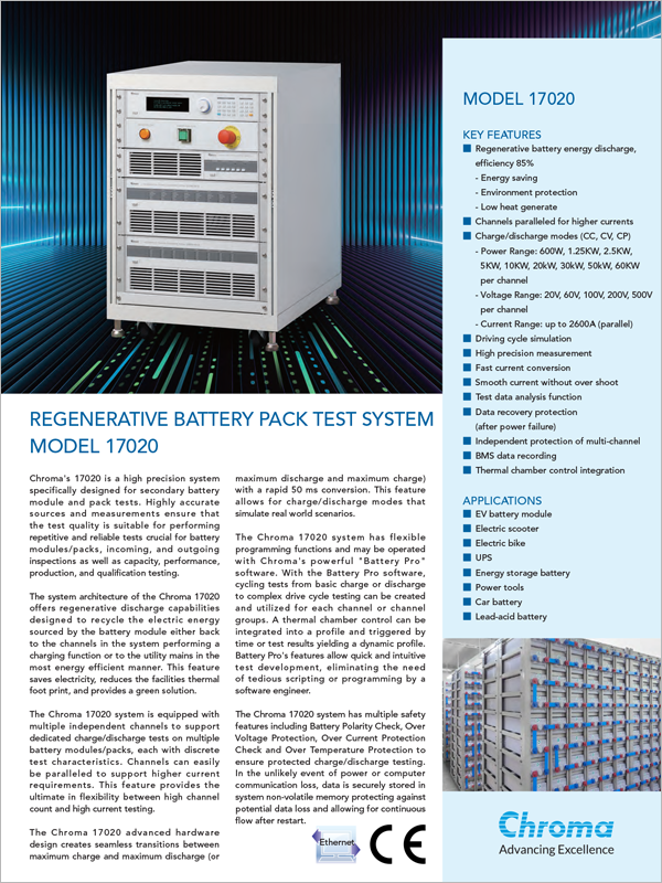 Datasheet | 17020 Regenerative Battery Pack Test System