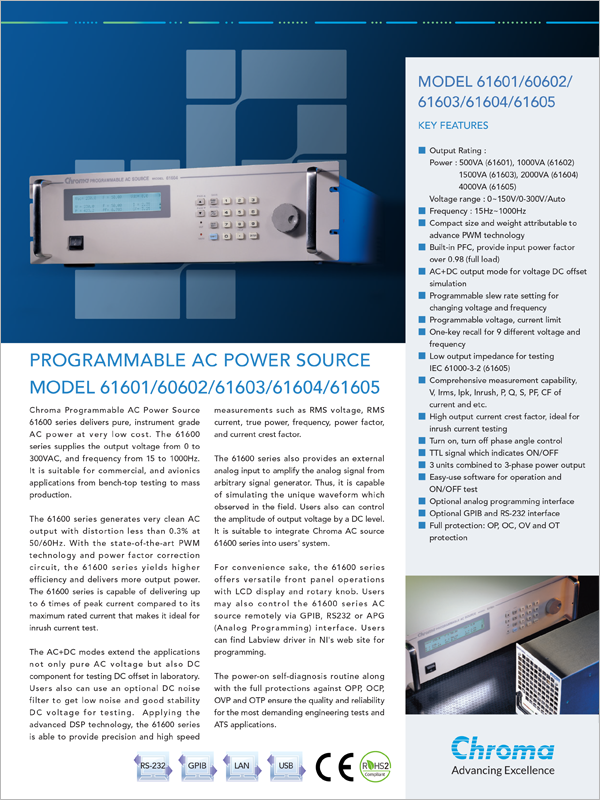 Datasheet | Low Power Programmable AC Source – 61600