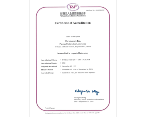 TAF-Physics Calibration Certificate